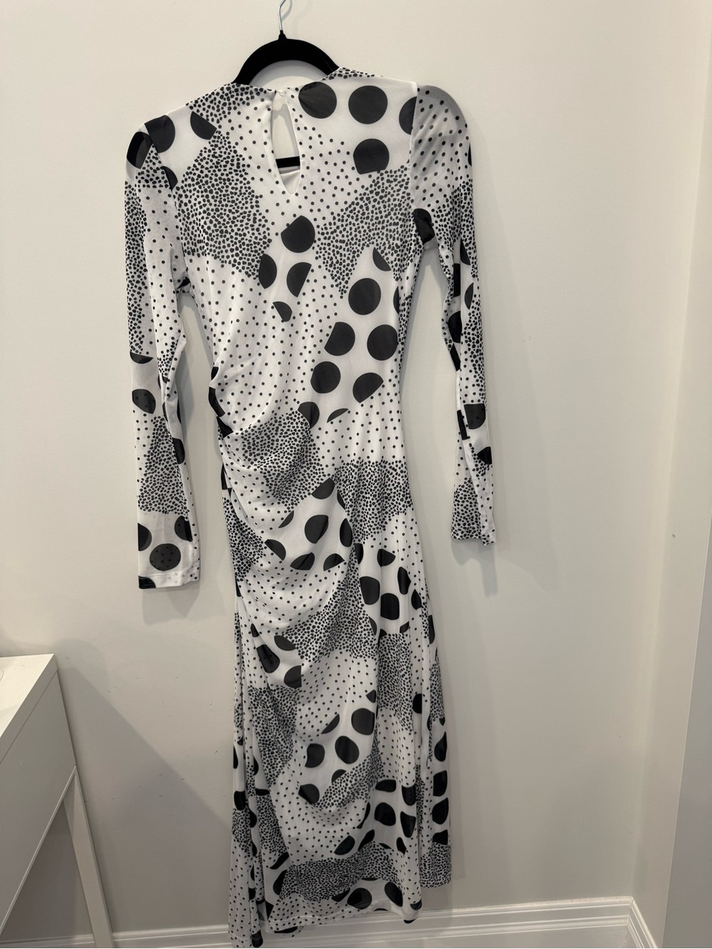 Anthropologie Black & White Abstract Print Ruched Midi Dress XS 0891 - Picture 6 of 8
